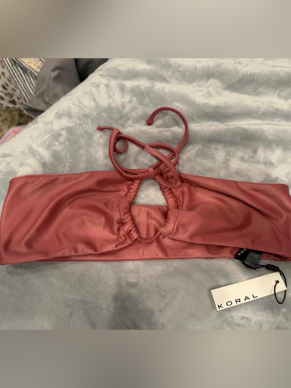 *NEW*Sz L*Koral* Rust Red Swim Bandeau Top with Center Ring